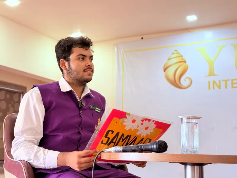 A Yugam student presenting Episode 18 of the Samvaad career podcast